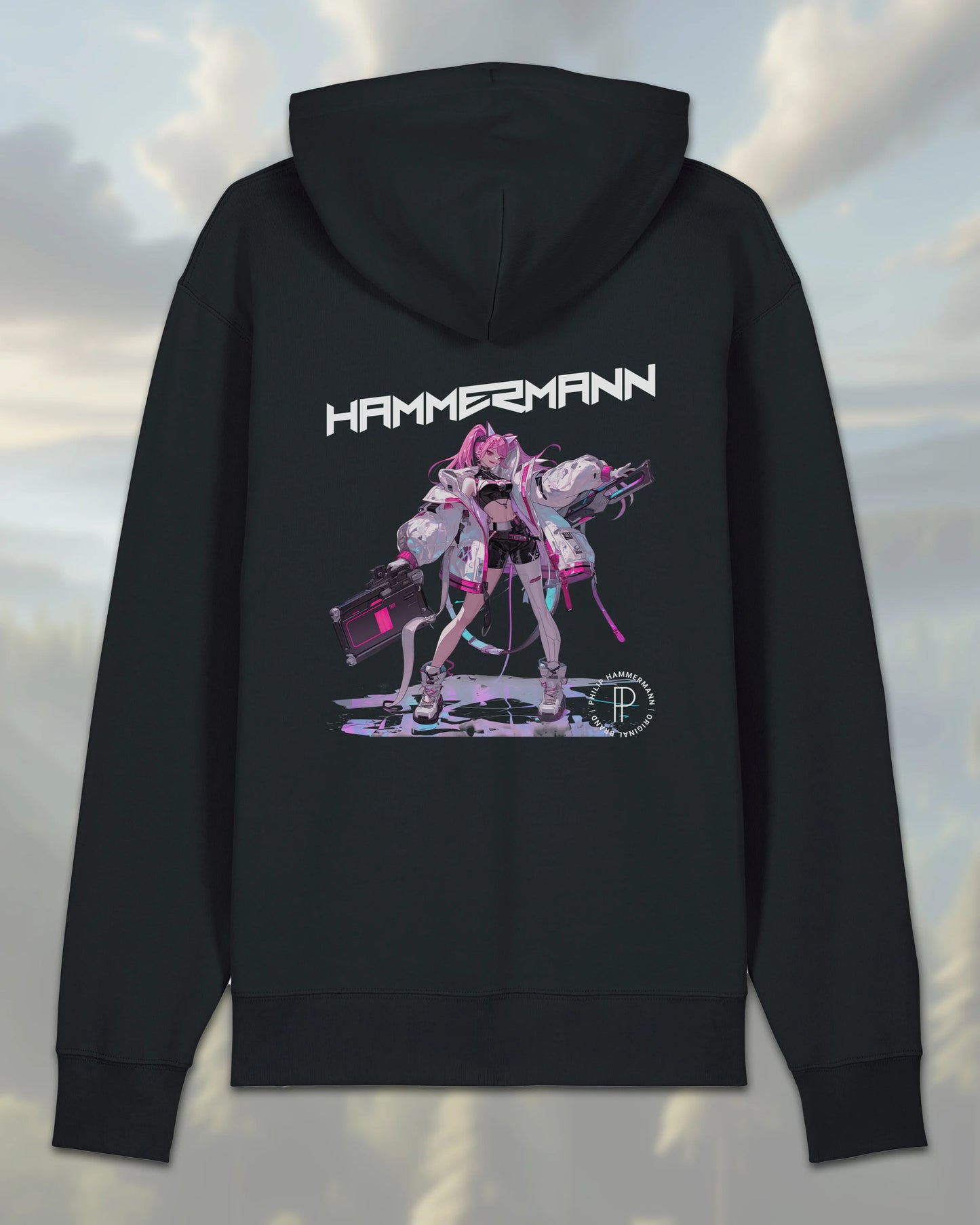Fleece Hoodie Schwarz Anime Back - Hoodies