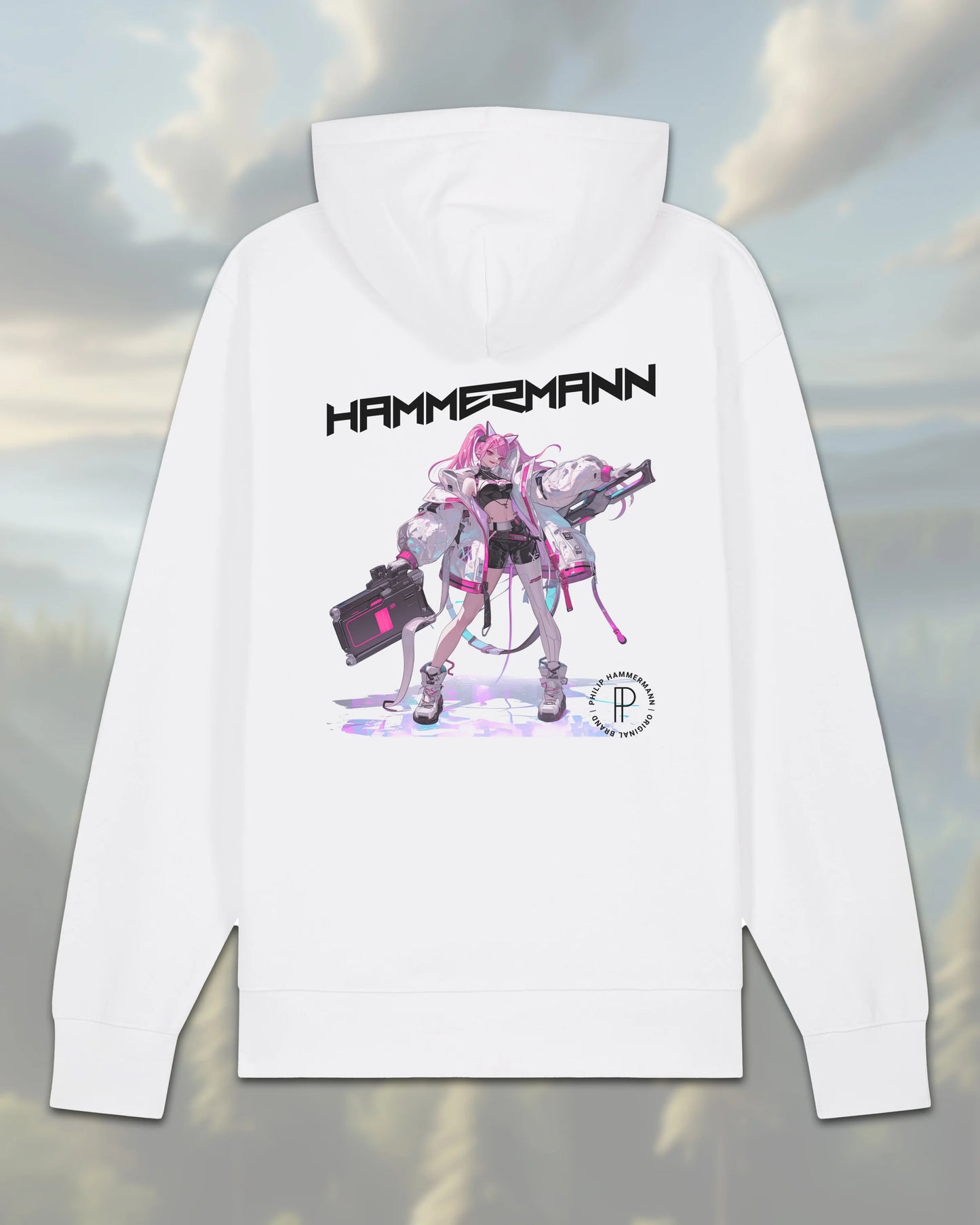 Fleece Hoodie White Anime Back - Hoodies
