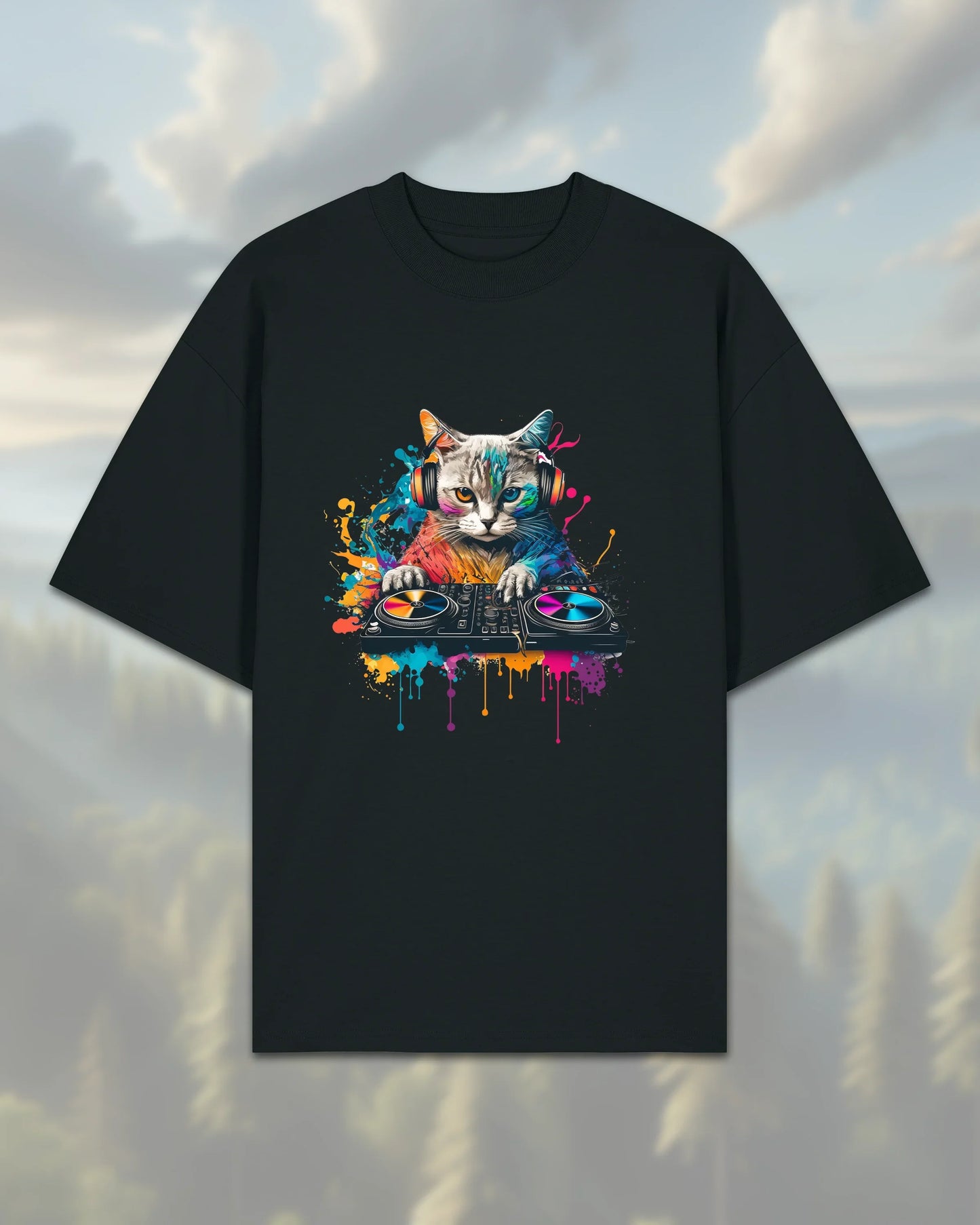 Oversize T-Shirt | Cat DJ - Black / XXS - Shirts