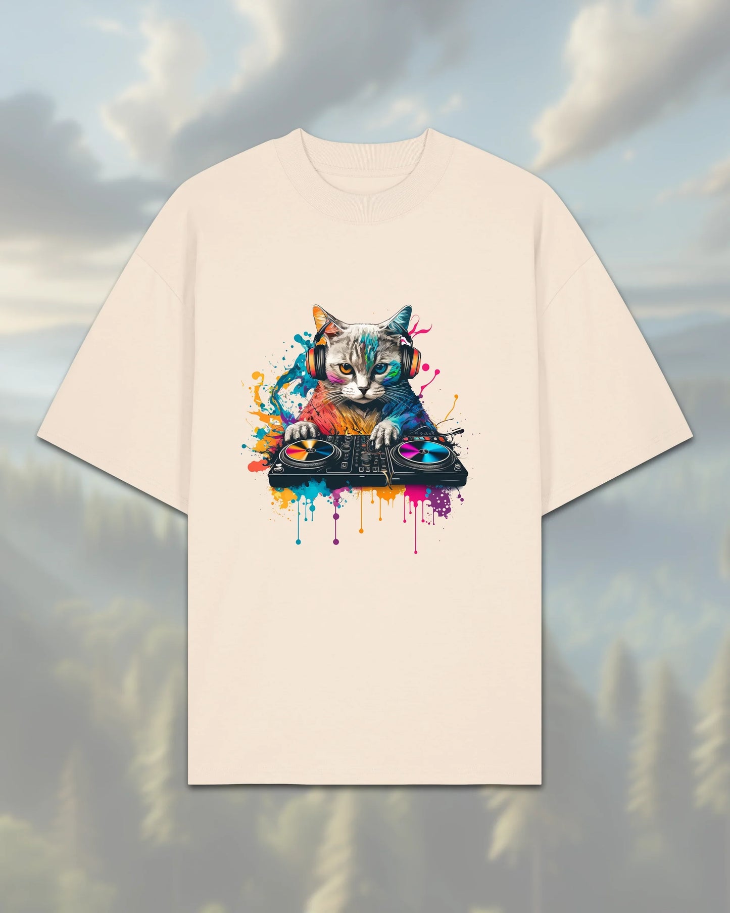 Oversize T-Shirt | Cat DJ - Cream / XXS - Shirts