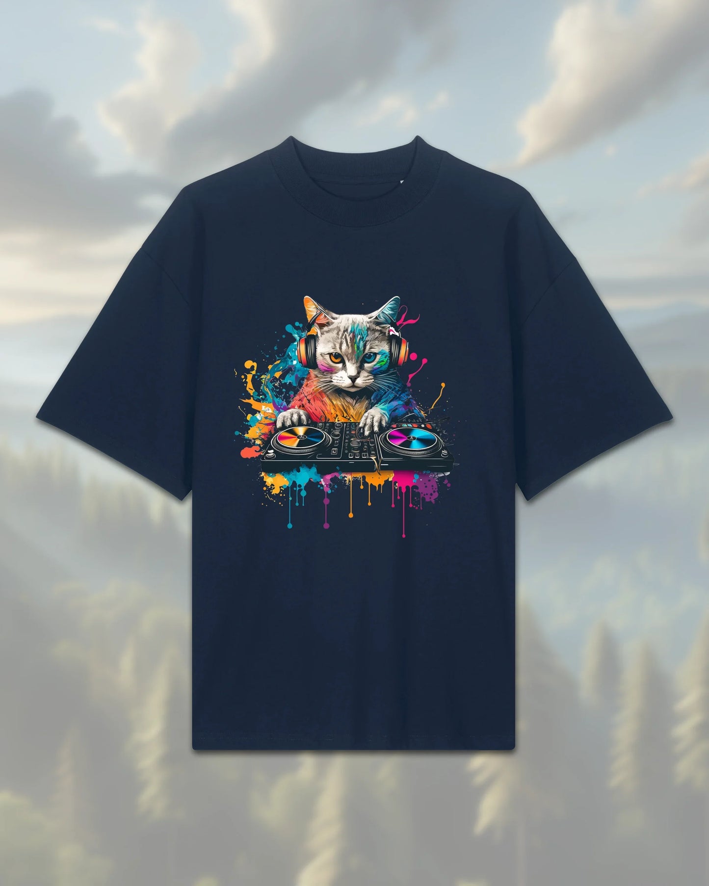 Oversize T-Shirt | Cat DJ - French-Navy / XXS - Shirts