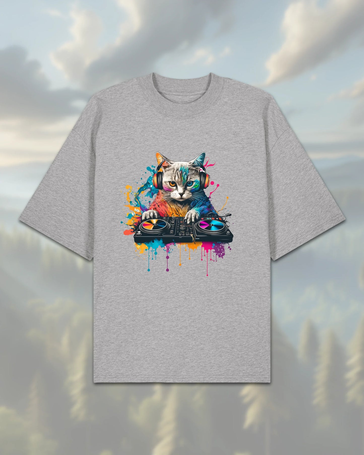 Oversize T-Shirt | Cat DJ - Heather-Grey / XXS - Shirts