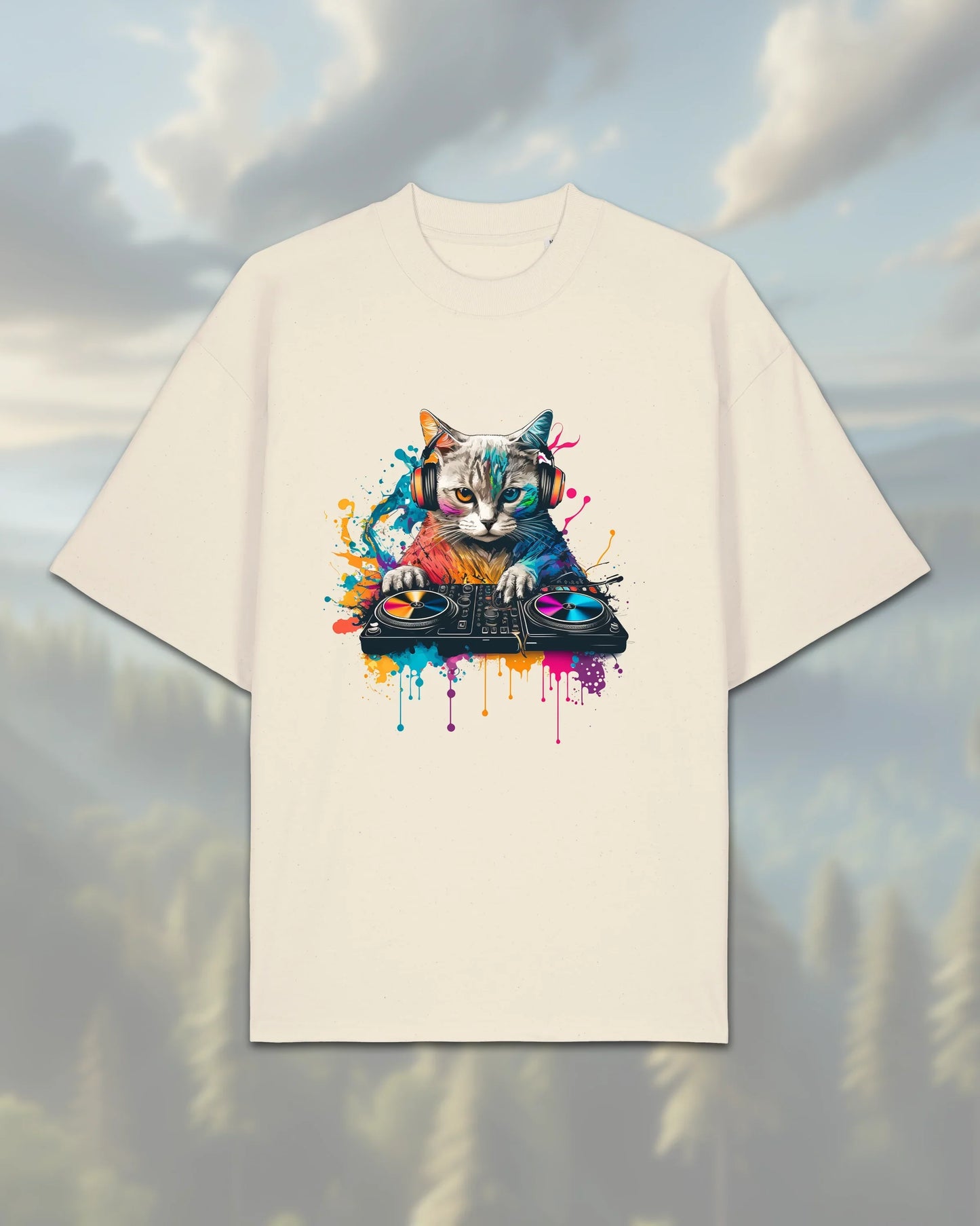 Oversize T-Shirt | Cat DJ - Natural-Raw / XXS - Shirts