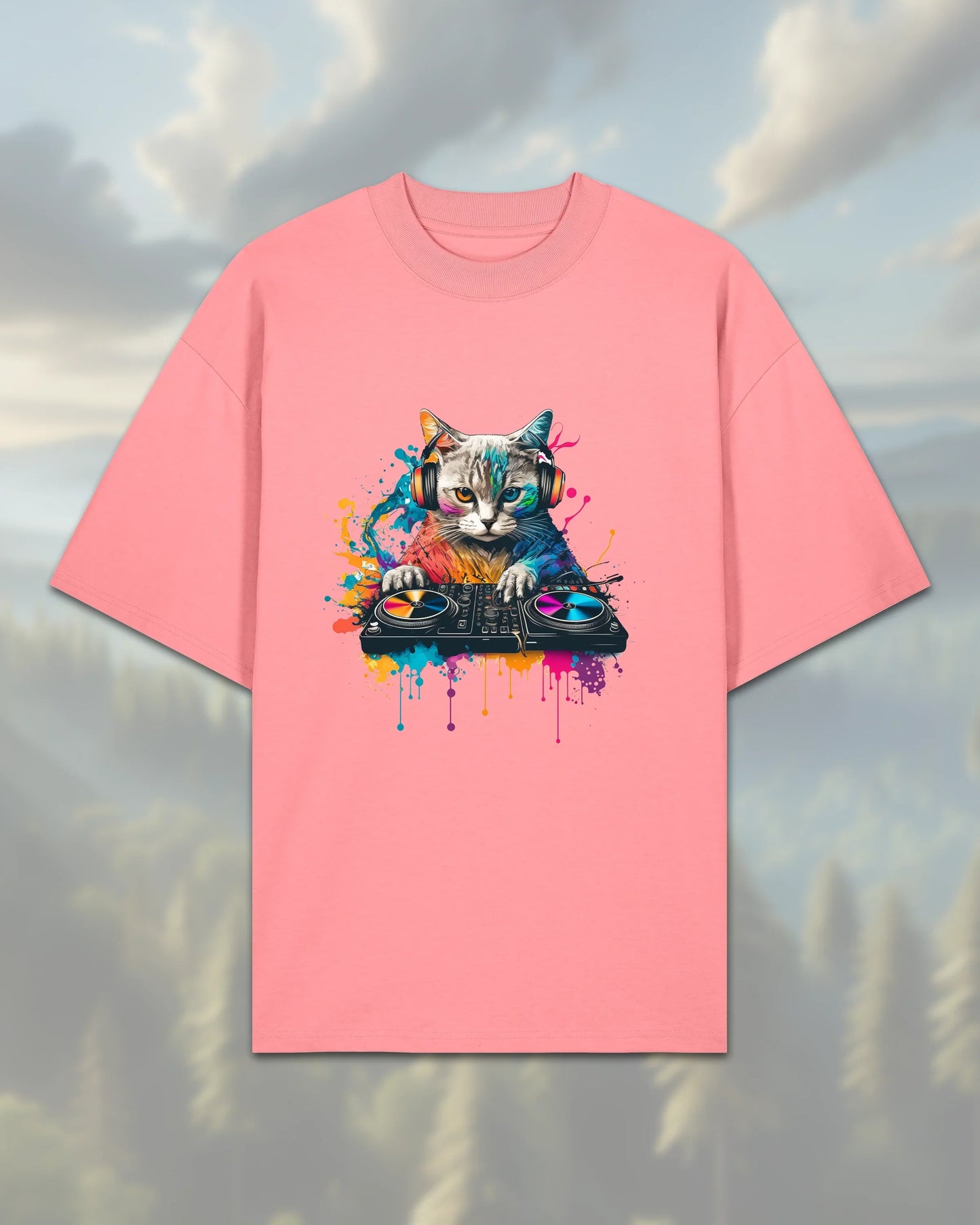 Oversize T-Shirt | Cat DJ - Pink Joy / XXS - Shirts