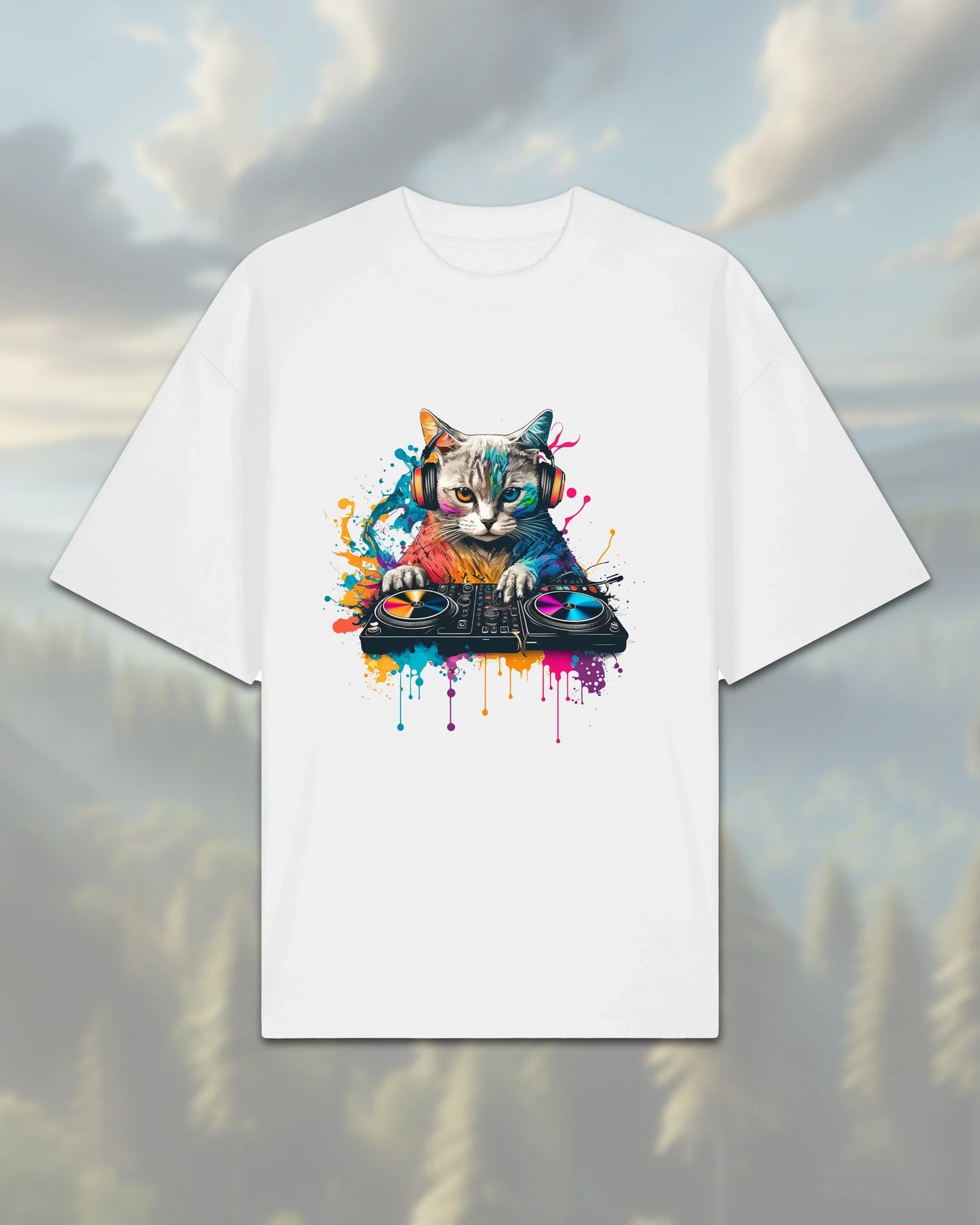 Oversize T-Shirt | Cat DJ - White / XXS - Shirts