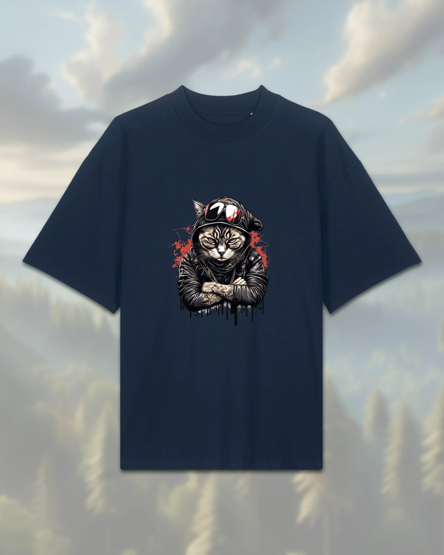 Oversize T-Shirt | Cat in Hoodie 2 - French-Navy / XXS - Shirts