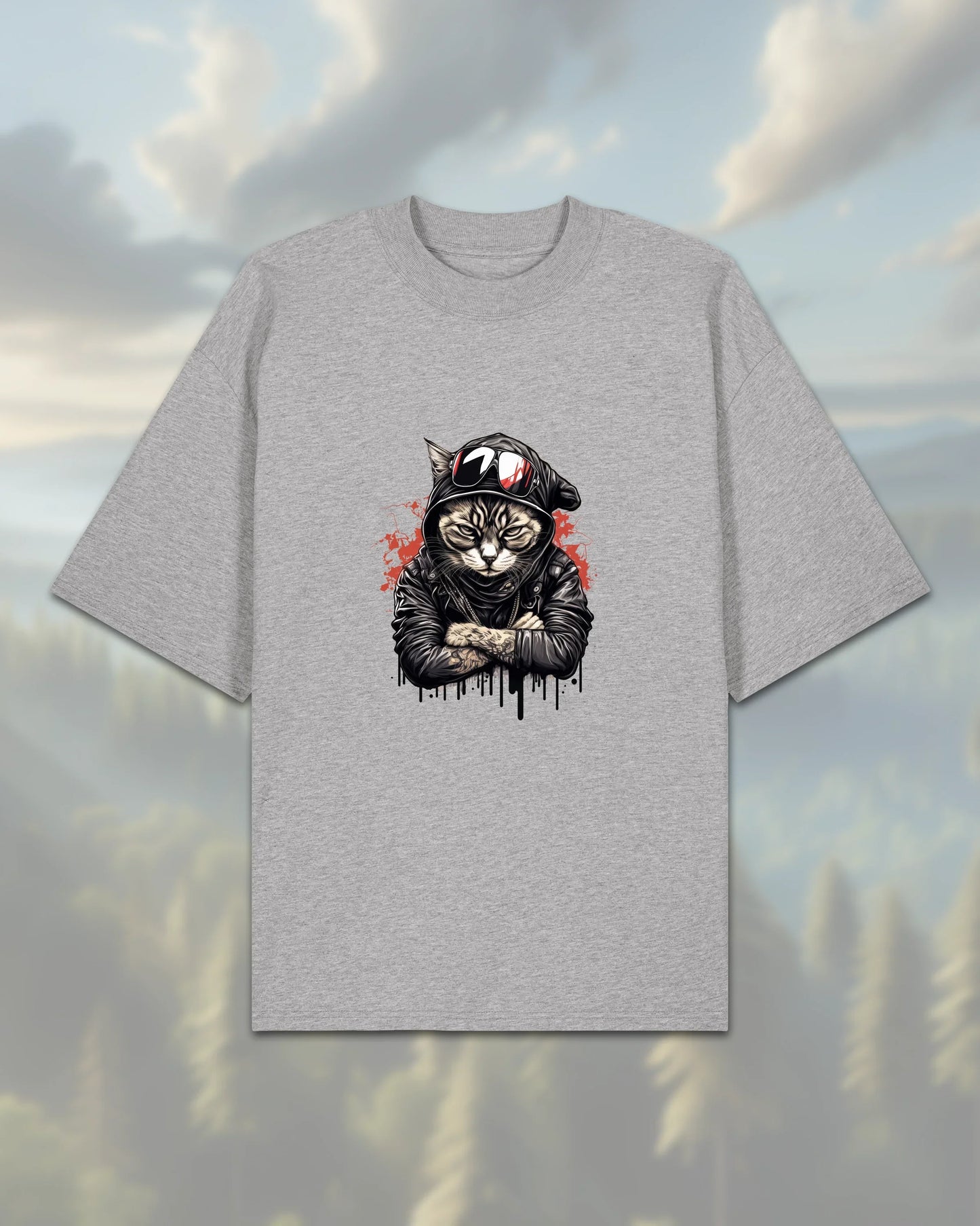Oversize T-Shirt | Cat in Hoodie 2 - Heather-Grey / XXS - Shirts