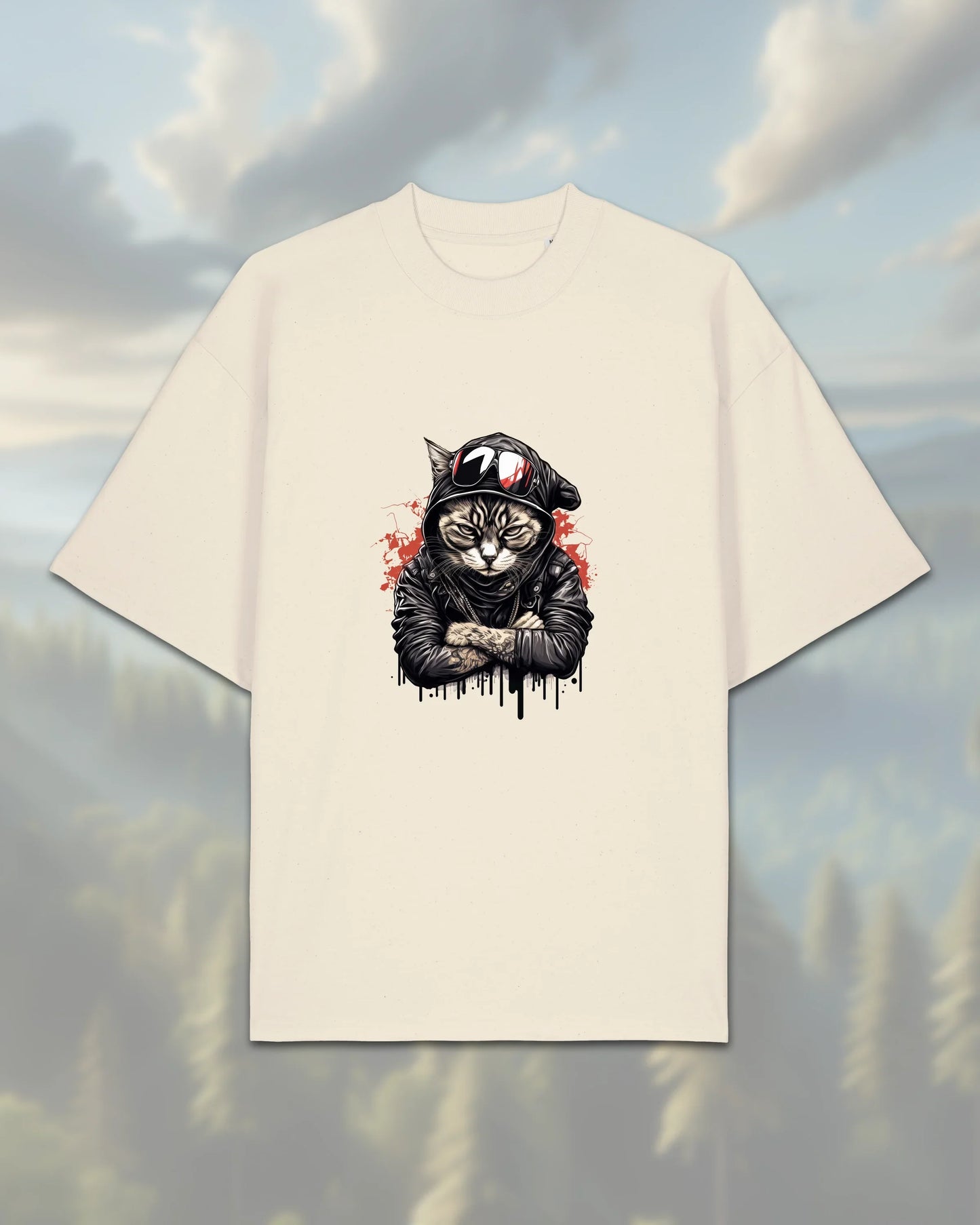 Oversize T-Shirt | Cat in Hoodie 2 - Natural-Raw / XXS - Shirts