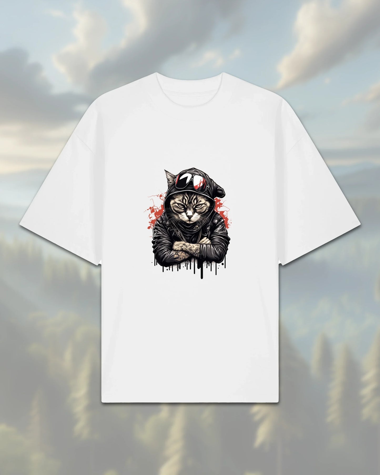 Oversize T-Shirt | Cat in Hoodie 2 - White / XXS - Shirts
