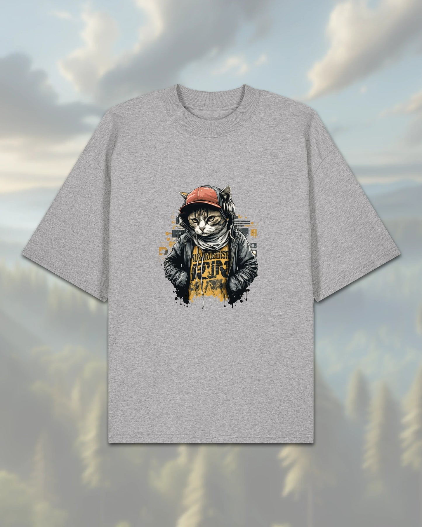 Oversize T-Shirt | Cat in Hoodie - Heather-Grey / XXS - Shirts