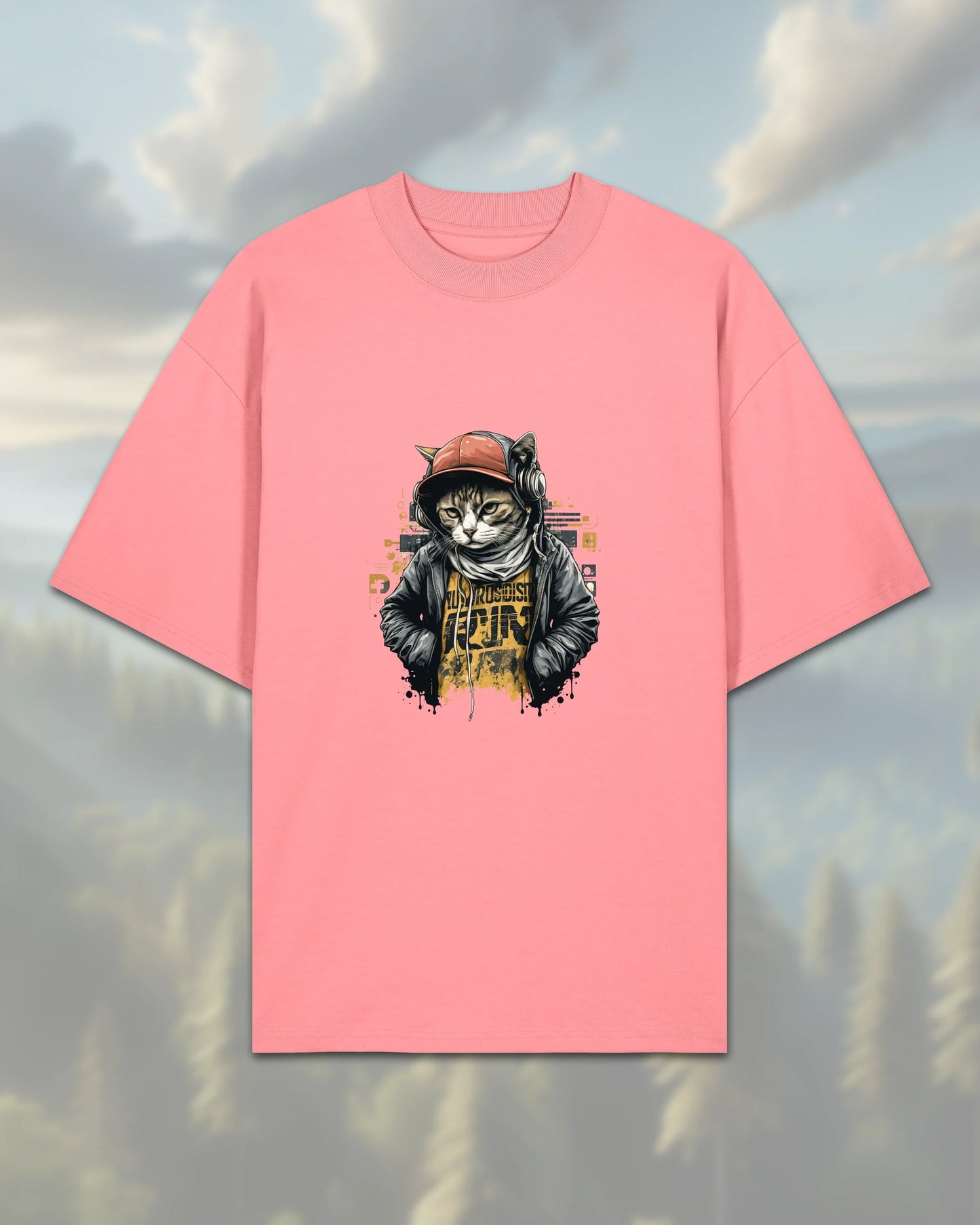 Oversize T-Shirt | Cat in Hoodie - Pink Joy / XXS - Shirts