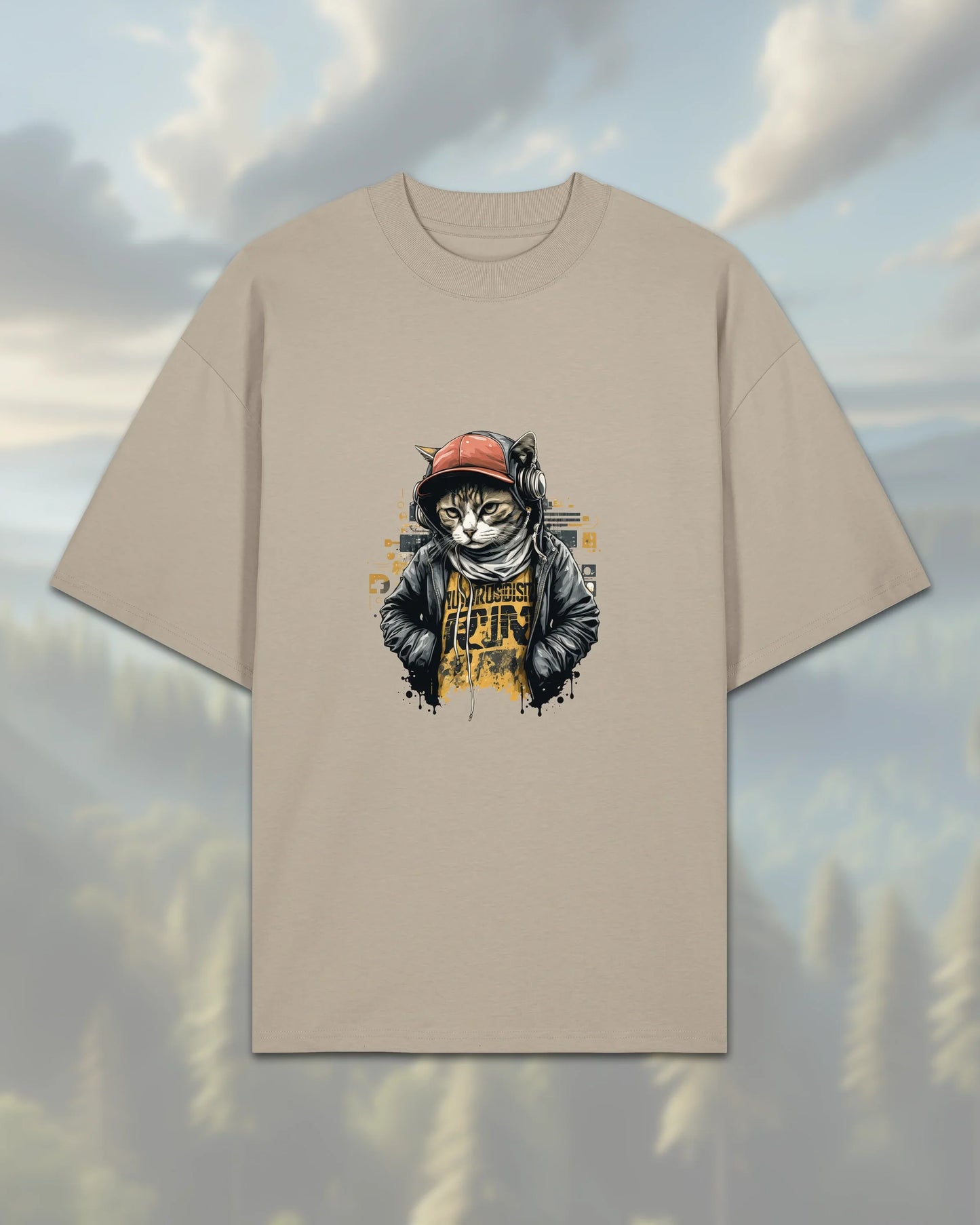 Oversize T-Shirt | Cat in Hoodie - Stone / XXS - Shirts