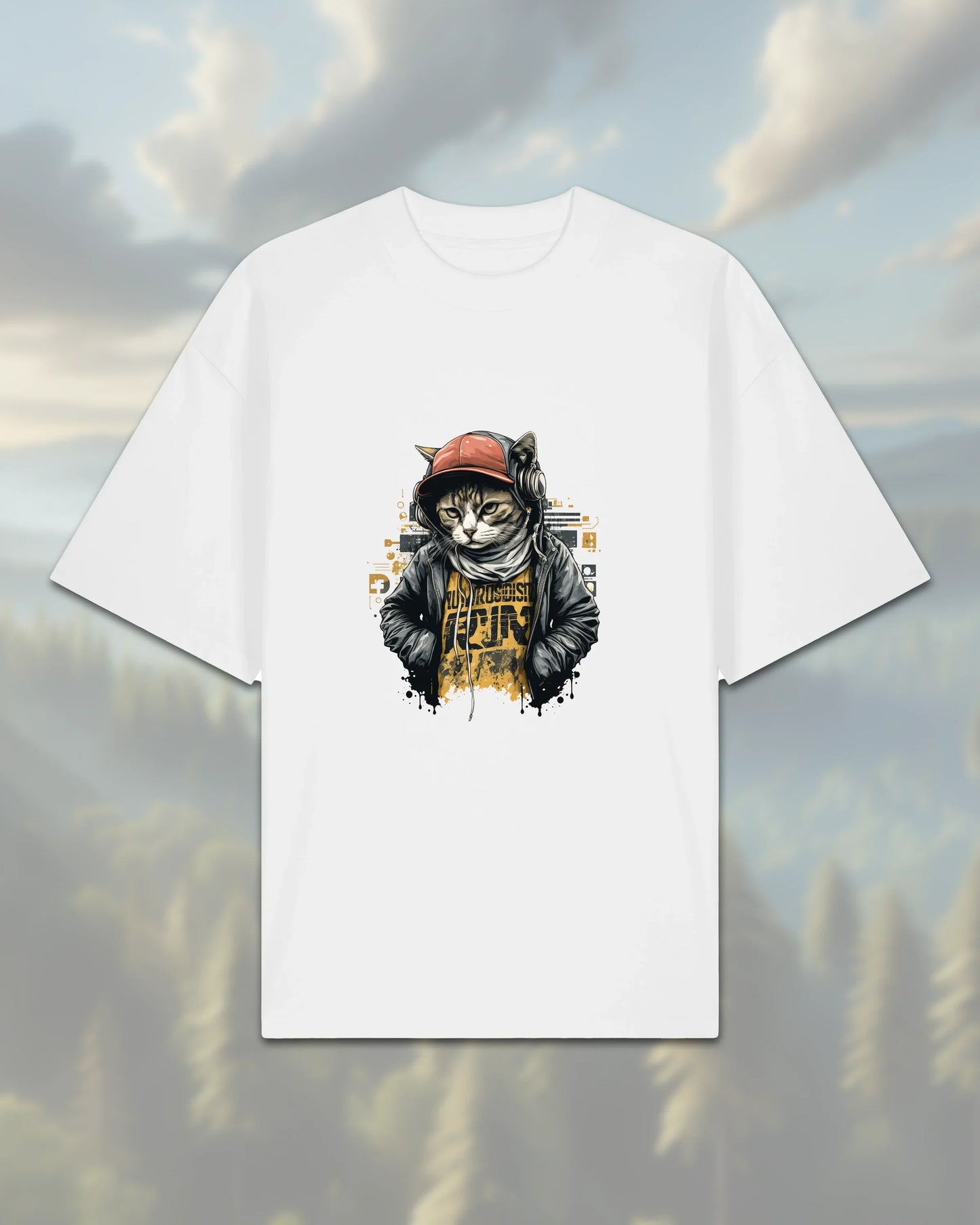 Oversize T-Shirt | Cat in Hoodie - White / XXS - Shirts