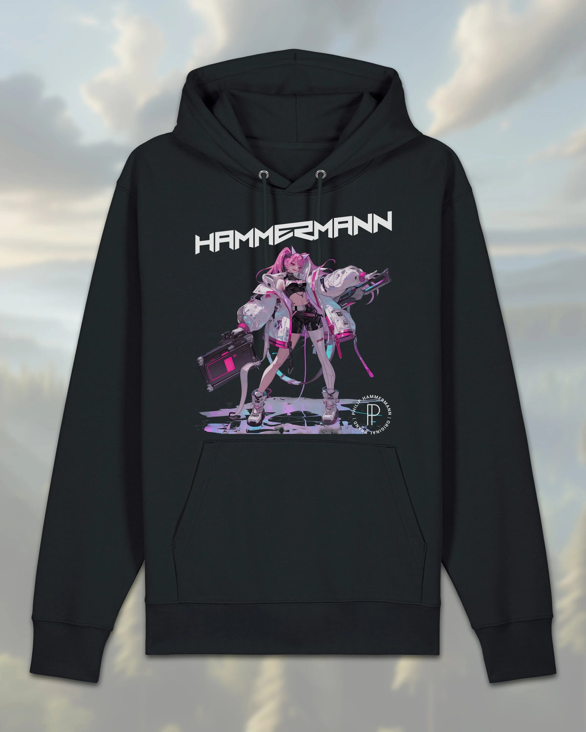 Fleece Hoodie Schwarz Anime Front - Hoodies