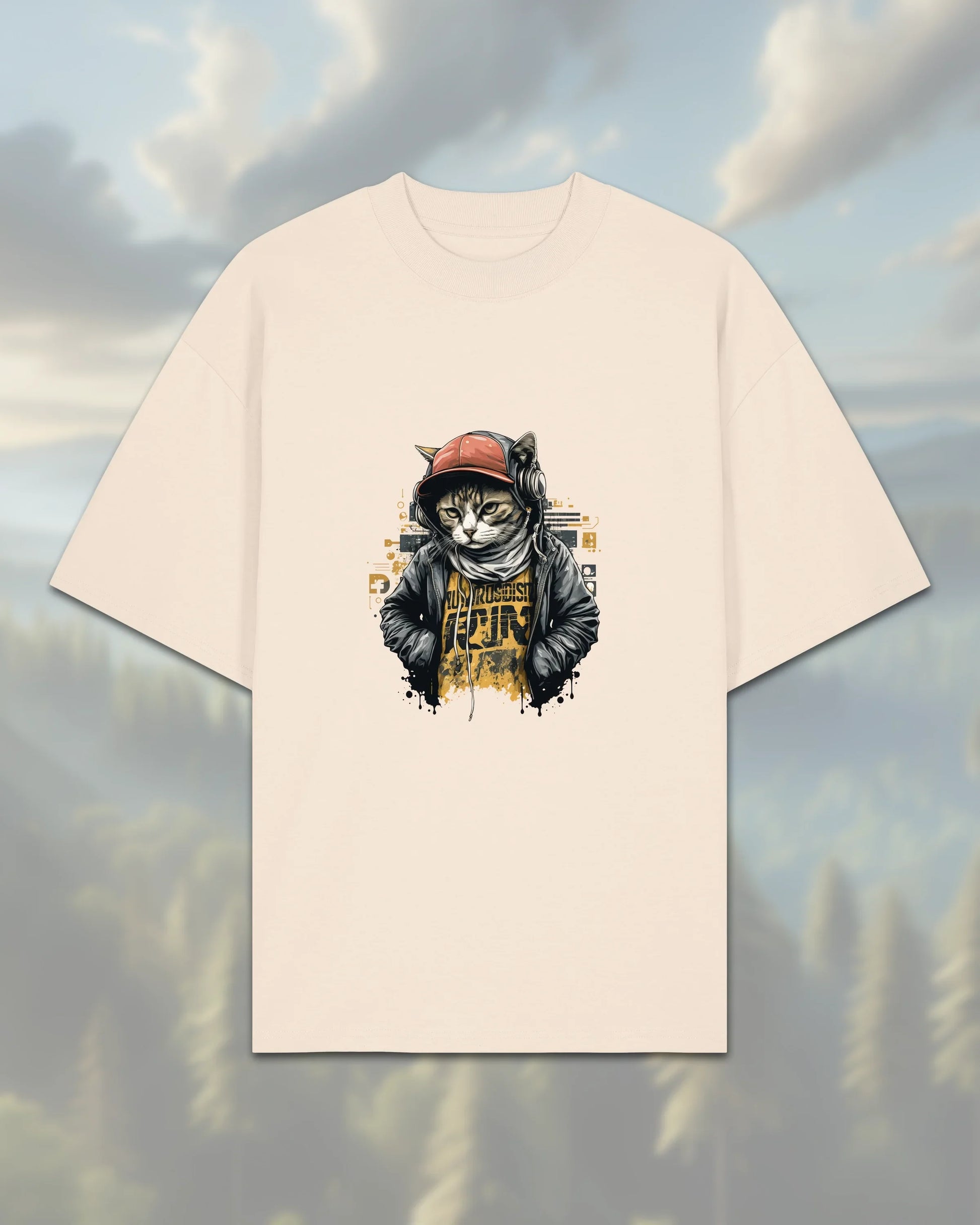 Oversize T-Shirt | Cat in Hoodie - Cream / XXS - Shirts