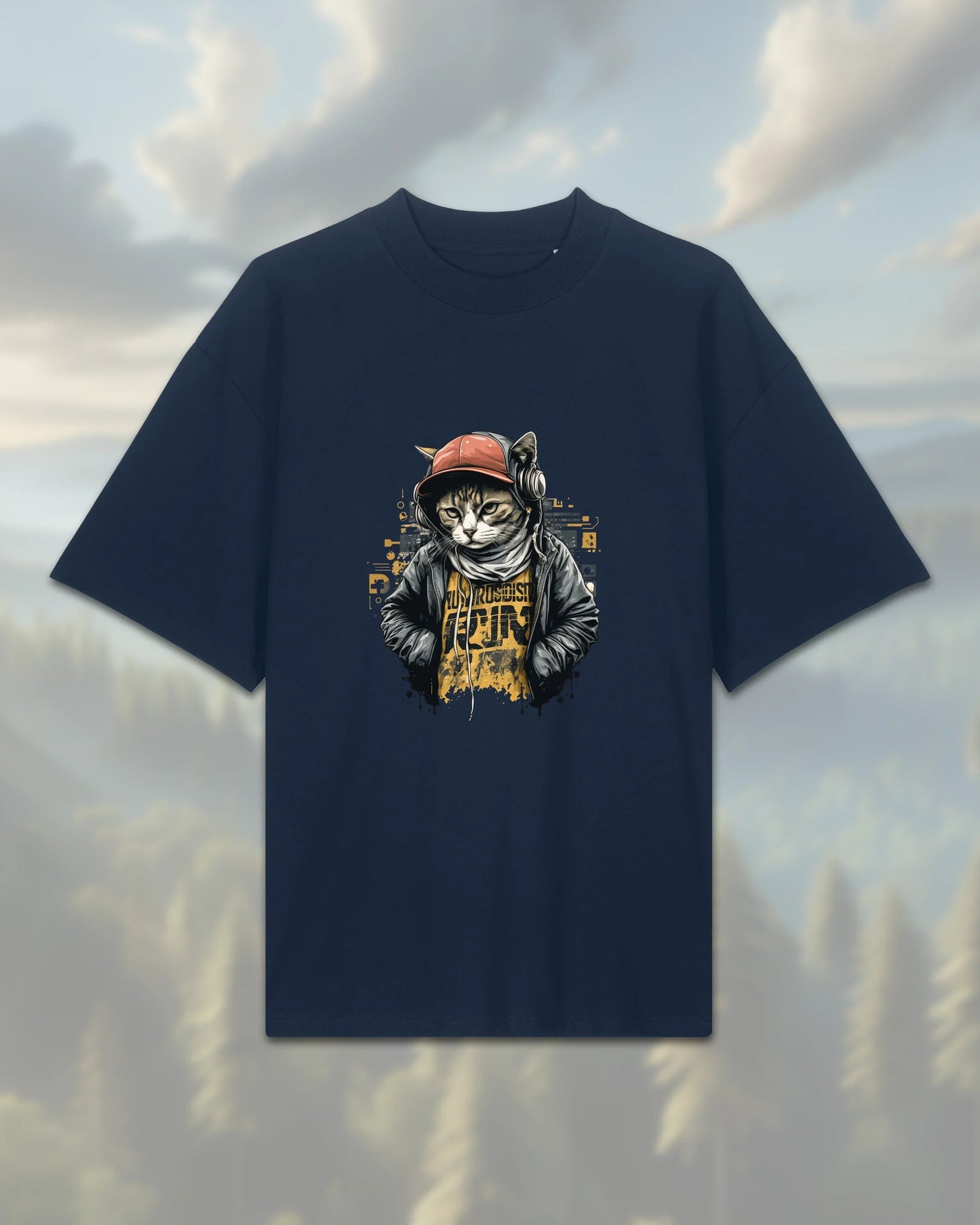 Oversize T-Shirt | Cat in Hoodie - French-Navy / XXS - Shirts