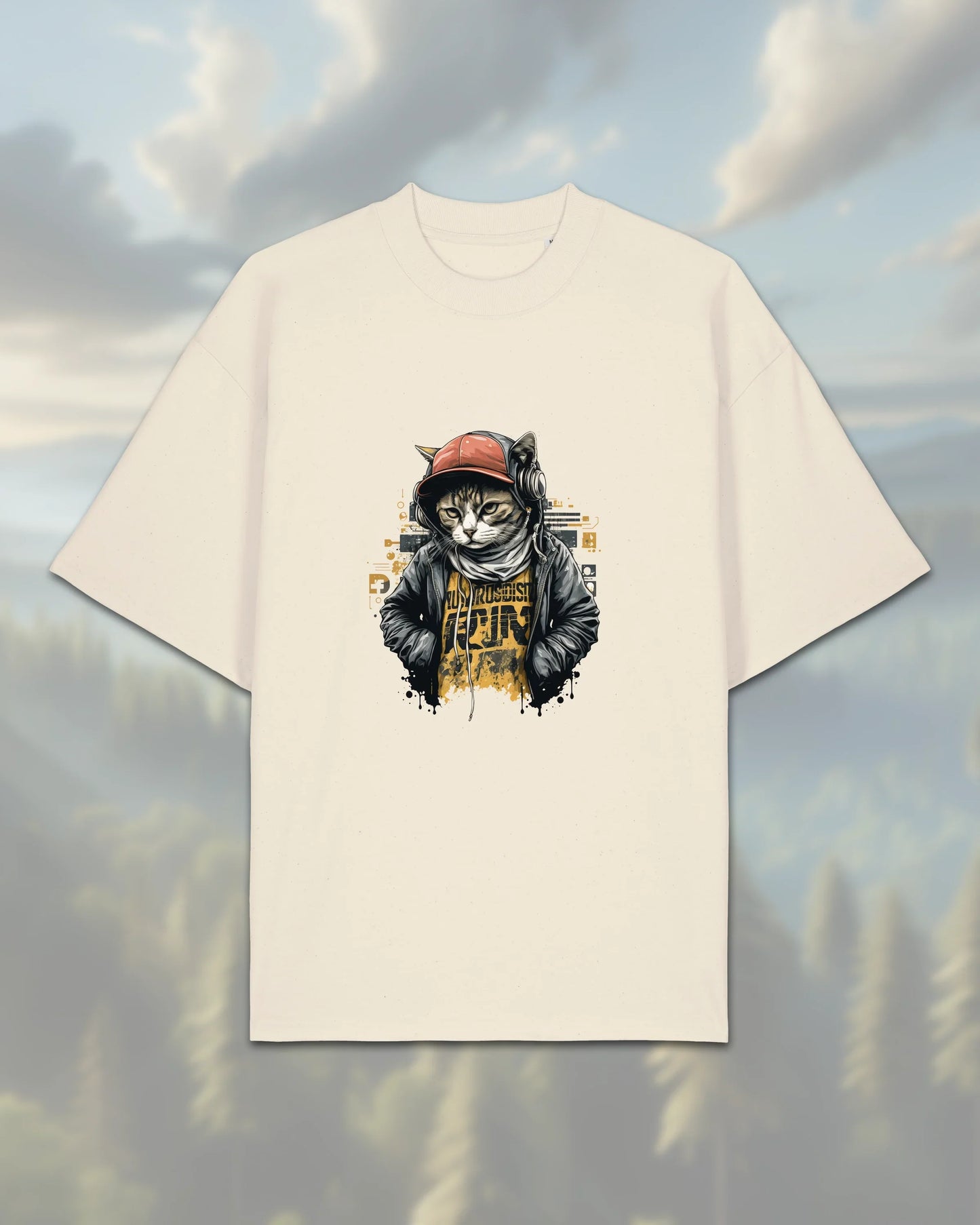 Oversize T-Shirt | Cat in Hoodie - Natural-Raw / XXS - Shirts